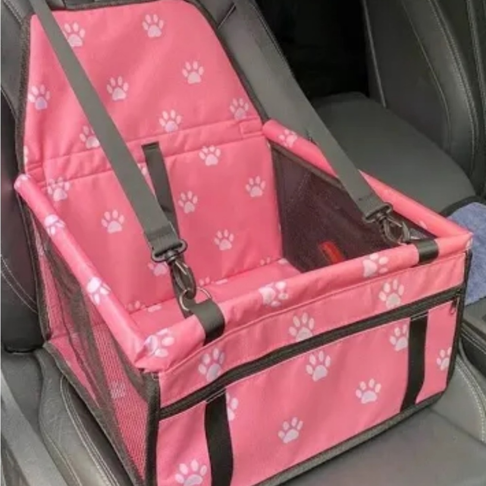 Pink Pet Car Seat with Paw Prints